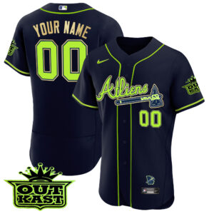 Atlanta Braves Atliens Flex Base Gold Trim Custom Jersey - All Stitched
