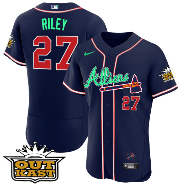 Men's Atlanta Braves Atliens Flex Base Jersey - Galaxy Version - Stitched - Image 23