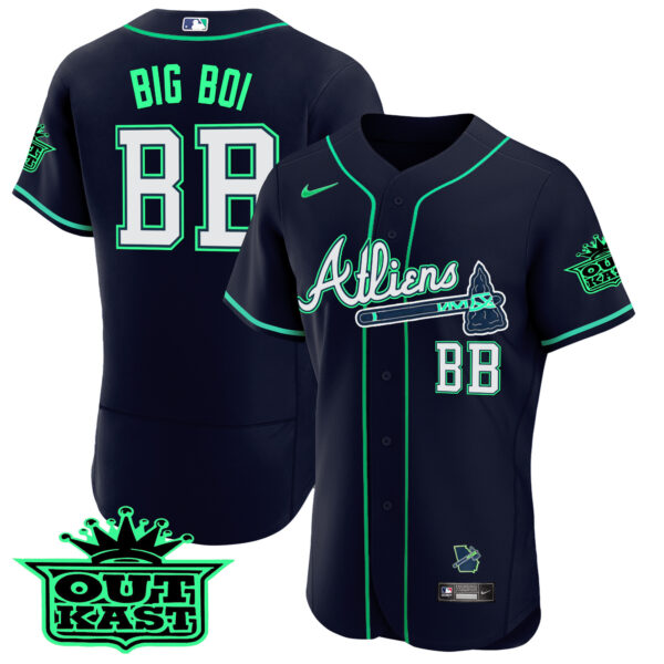 Men's Atlanta Braves Atliens Flex Base Jersey - Galaxy Version - Stitched - Image 13