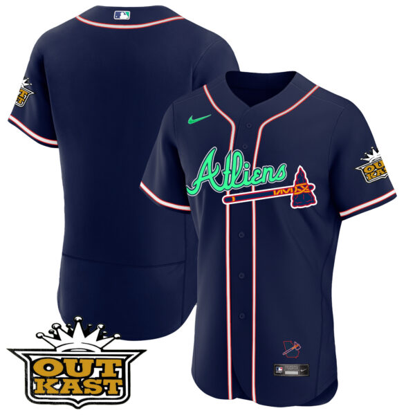 Men's Atlanta Braves Atliens Flex Base Jersey - Galaxy Version - Stitched - Image 27