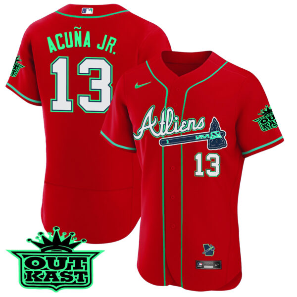Men's Atlanta Braves Atliens Flex Base Jersey - Galaxy Version - Stitched - Image 28