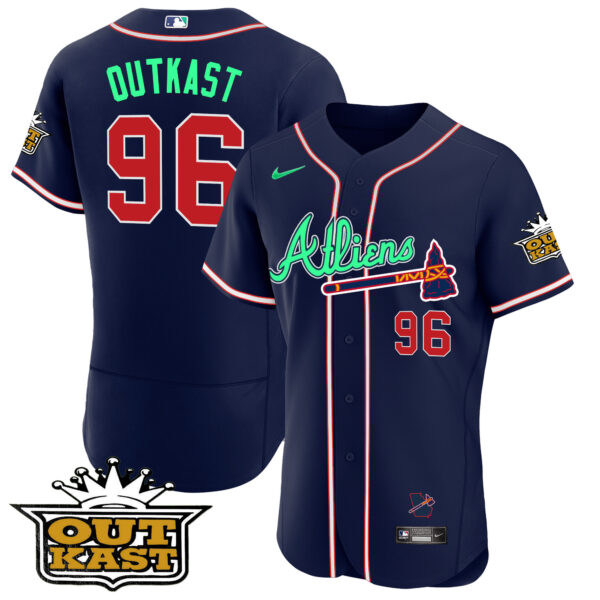 Men's Atlanta Braves Atliens Flex Base Jersey - Galaxy Version - Stitched - Image 20
