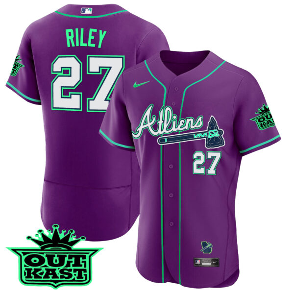 Men's Atlanta Braves Atliens Flex Base Jersey - Galaxy Version - Stitched - Image 50