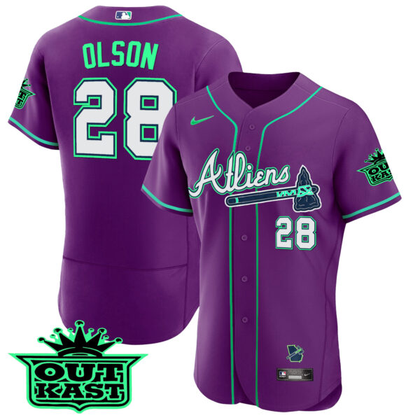 Men's Atlanta Braves Atliens Flex Base Jersey - Galaxy Version - Stitched - Image 52