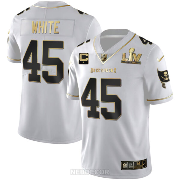 Men's Tampa Bay Buccaneers Super Bowl LIV White Gold & Black Gold Jersey - All Stitched - Image 4
