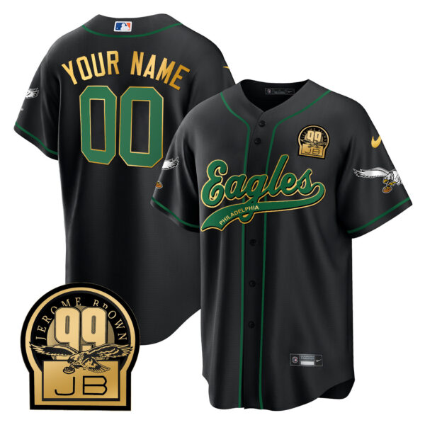 Eagles Jerome Brown Retired Patch Kelly Green Baseball Custom Jersey - All Stitched - Image 6