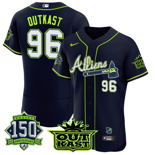 Men's Atlanta Braves Atliens 150th Anniversary Patch Flex Base Jersey - All Stitched - Image 2