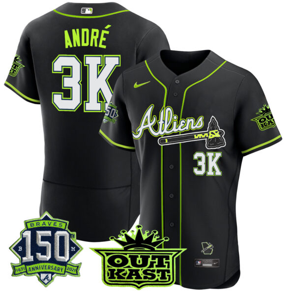 Men's Atlanta Braves Atliens 150th Anniversary Patch Flex Base Jersey - All Stitched - Image 48