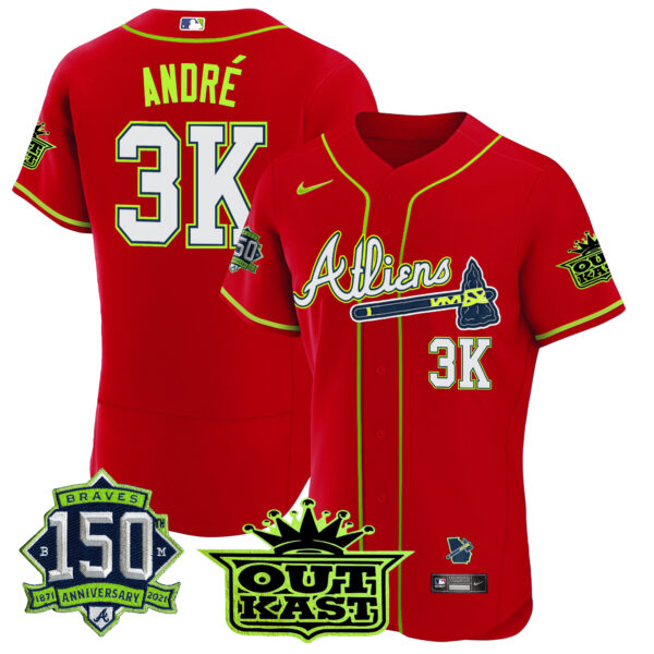 Men's Atlanta Braves Atliens 150th Anniversary Patch Flex Base Jersey - All Stitched - Image 39