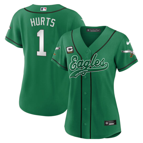 Women's Eagles Kelly Green Baseball Jersey - All Stitched - Image 2