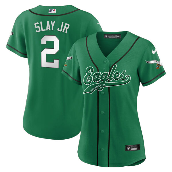 Women's Eagles Kelly Green Baseball Jersey - All Stitched - Image 9