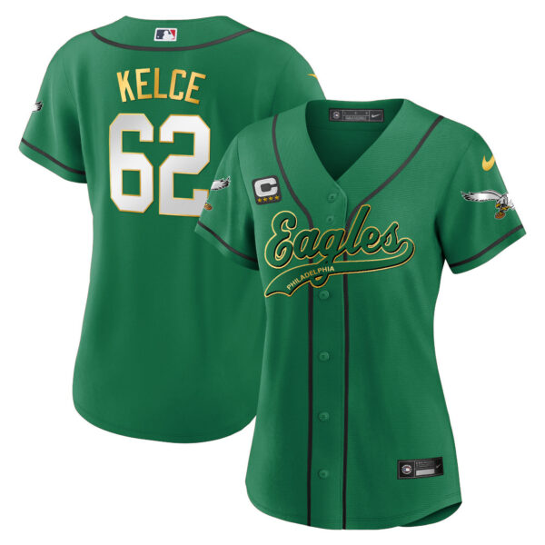 Women's Eagles Kelly Green Baseball Jersey - All Stitched - Image 38