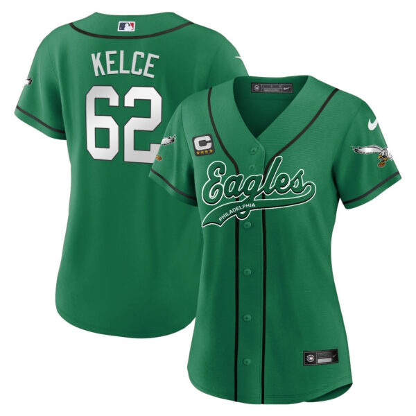 Women's Eagles Kelly Green Baseball Jersey - All Stitched - Image 8