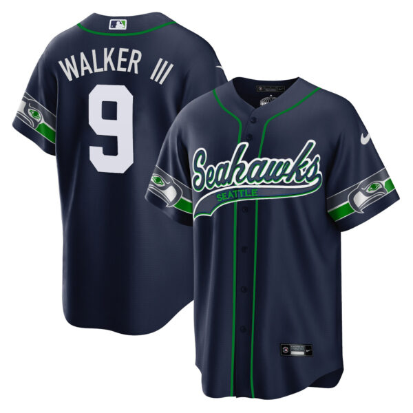 Men's Seahawks Throwback & Gold Cool Base Jersey V2 - All Stitched - Image 5