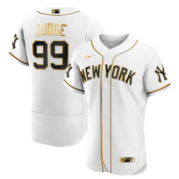 Men's New York Yankees White Gold & Black Gold Jersey - All Stitched - Image 15