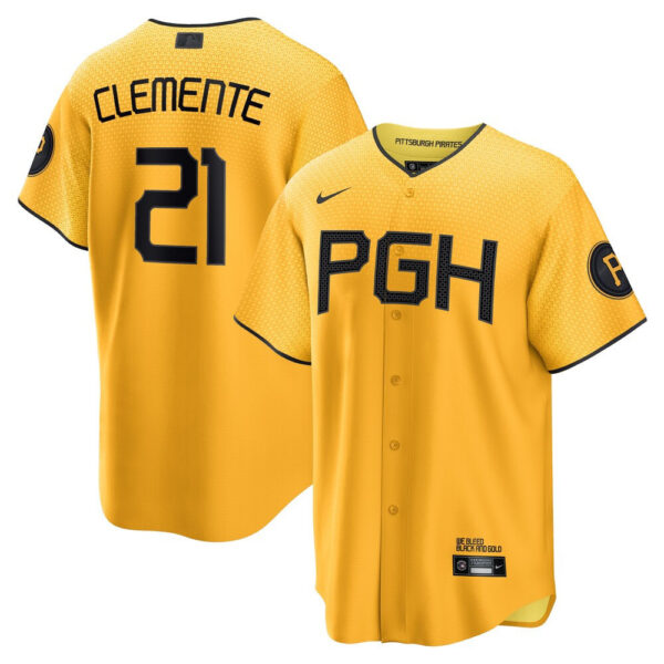 Roberto Clemente Pittsburgh Pirates Gold City Connect Jersey - All Stitched - Image 2