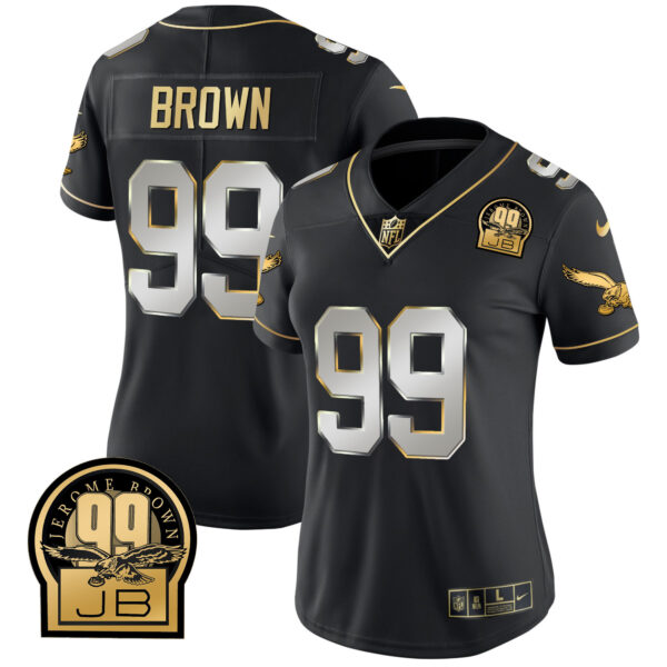 Women's Eagles Jerome Brown Retired Patch Gold & Kelly Jersey - All Stitched - Image 45