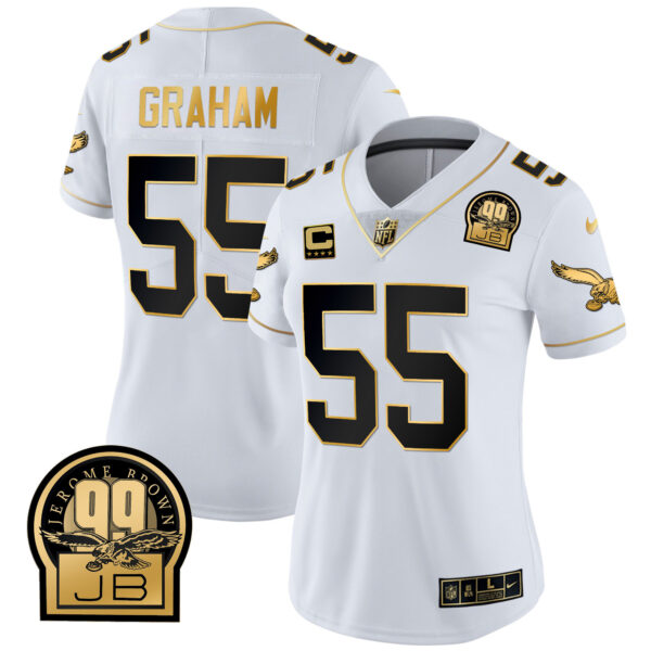 Women's Eagles Jerome Brown Retired Patch Gold & Kelly Jersey - All Stitched - Image 49