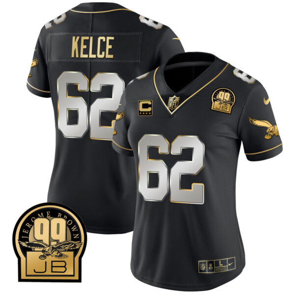 Women's Eagles Jerome Brown Retired Patch Gold & Kelly Jersey - All Stitched - Image 43