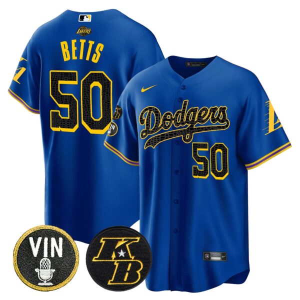 Men's Dodgers Bryant & Vin Patch Cool Base Mamba Jersey - All Stitched - Image 18