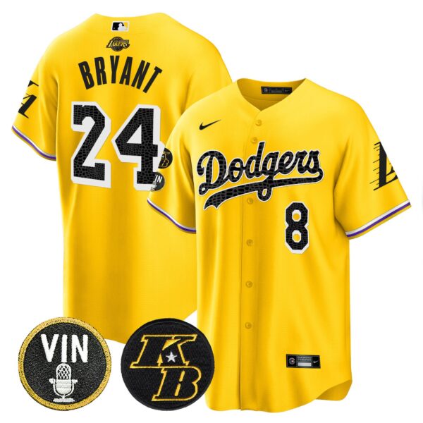 Men's Dodgers Bryant & Vin Patch Cool Base Mamba Jersey - All Stitched - Image 25