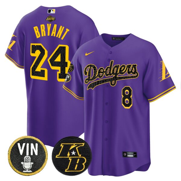 Men's Dodgers Bryant & Vin Patch Cool Base Mamba Jersey - All Stitched - Image 33