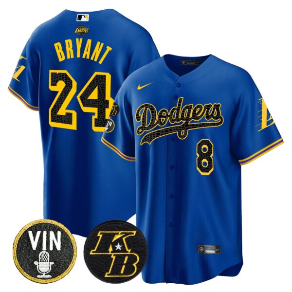 Men's Dodgers Bryant & Vin Patch Cool Base Mamba Jersey - All Stitched - Image 17