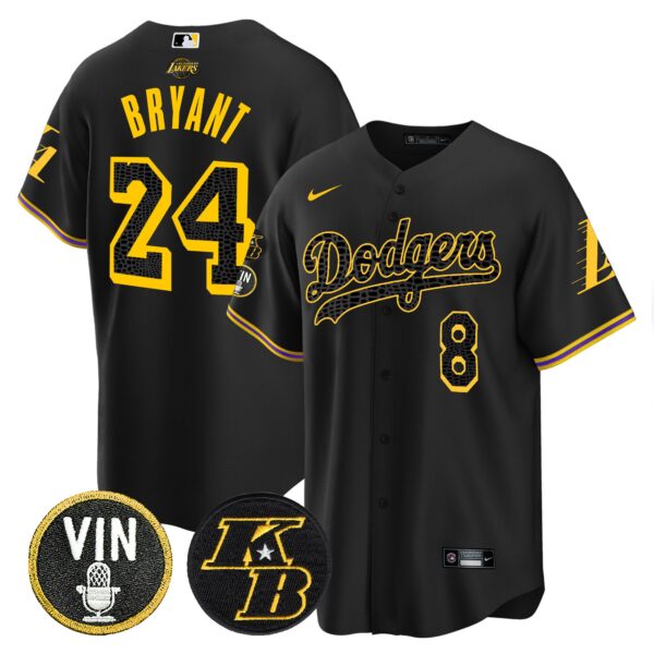 Men's Dodgers Bryant & Vin Patch Cool Base Mamba Jersey - All Stitched - Image 41