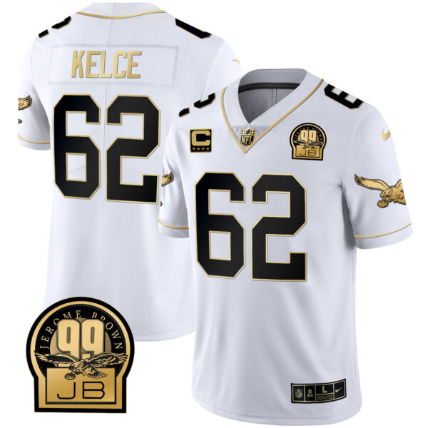 Men's Eagles Jerome Brown Retired Patch Gold & Kelly Jersey - All Stitched - Image 57