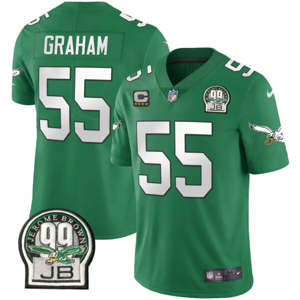 Men's Eagles Jerome Brown Retired Patch Gold & Kelly Jersey - All Stitched - Image 14
