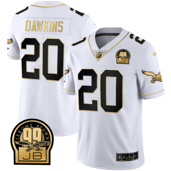 Men's Eagles Jerome Brown Retired Patch Gold & Kelly Jersey - All Stitched - Image 55