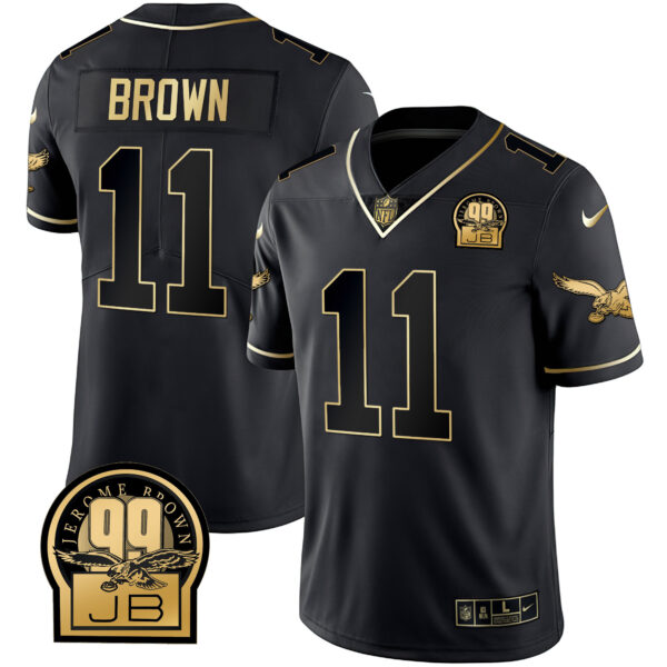 Eagles Jerome Brown Retired Patch Black Gold & Kelly Jersey - All Stitched - Image 6