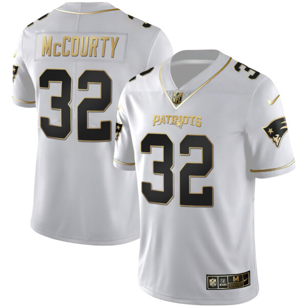 Men's New England Patriots White Gold & Black Gold Jersey - All Stitched - Image 4