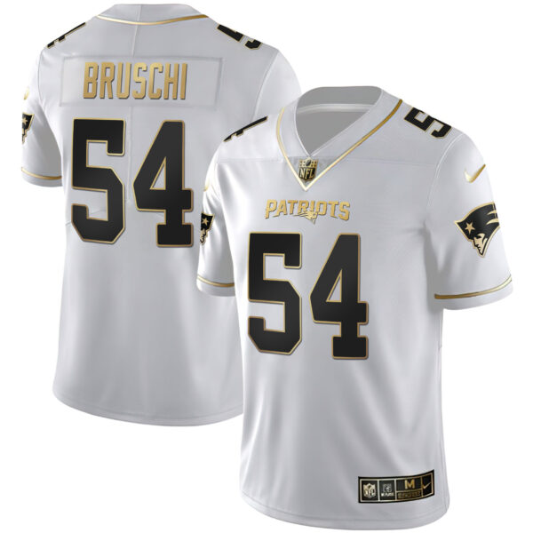 Men's New England Patriots White Gold & Black Gold Jersey - All Stitched - Image 9