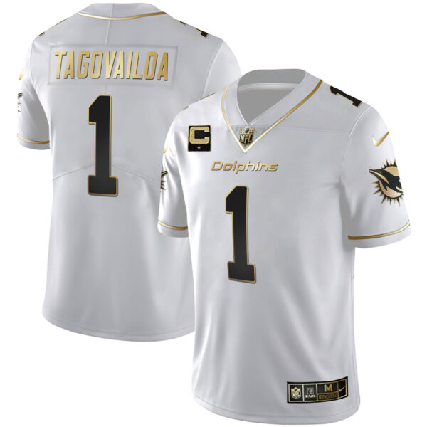 Women's Miami Dolphins White Gold & Black Gold Jersey - All Stitched - Image 9