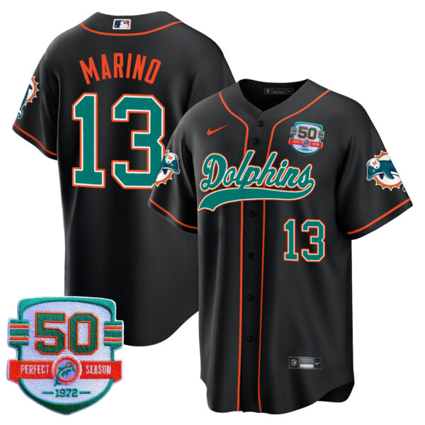 Men's Dolphins Throwback Baseball Jersey - All Stitched - Image 26