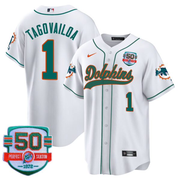 Men's Dolphins Throwback Baseball Jersey - All Stitched - Image 15