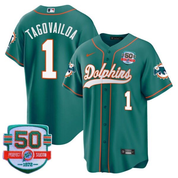 Men's Dolphins Throwback Baseball Jersey - All Stitched - Image 8