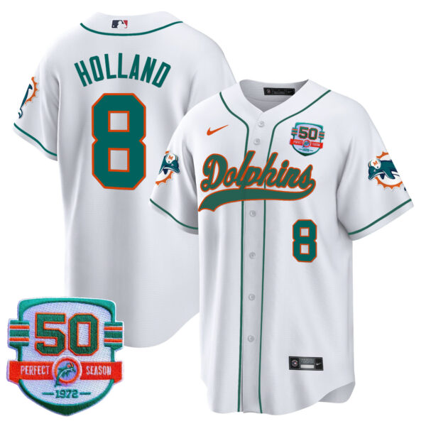 Men's Dolphins Throwback Baseball Jersey - All Stitched - Image 18