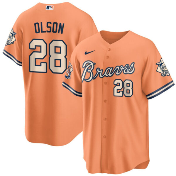 Men's Atlanta Braves Peaches n' Cream Jersey - All Stitched - Image 4