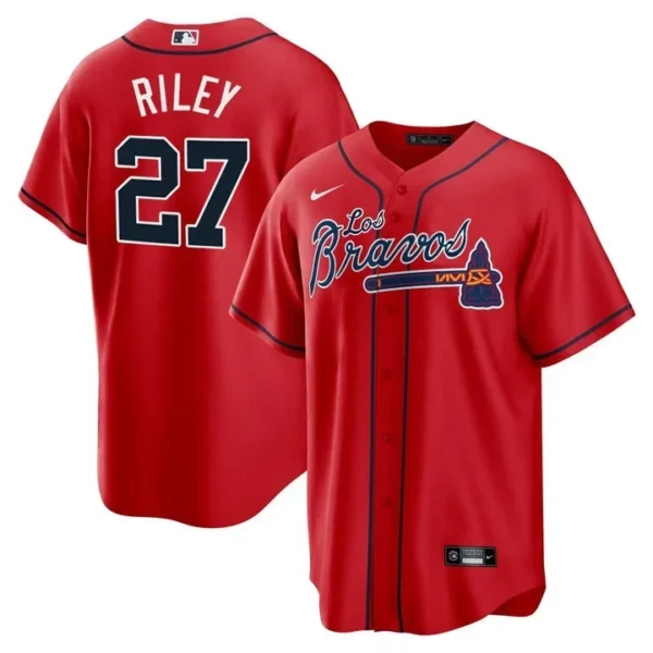 Austin Riley Atlanta Braves Los Bravos Red Jersey - All Stitched - Image 2