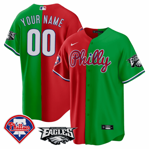 Split Phillies - Eagles Cool Base Custom Jersey - All Stitched - Image 2