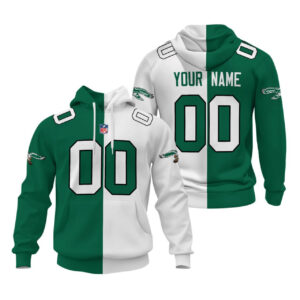 Philadelphia Eagles Kelly Green White Split Custom Hoodie - All Stitched