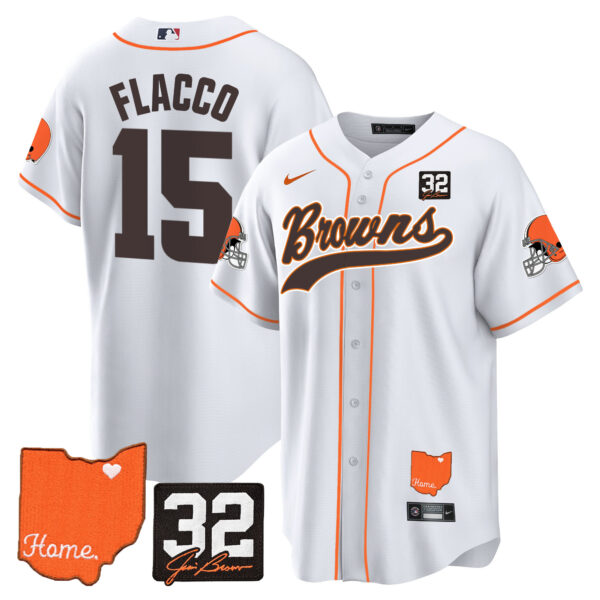 Men's Browns #32 Jim Brown Memorial & Home Patch Baseball Jersey - All Stitched - Image 26