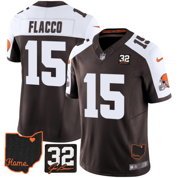 Men's Browns #32 Jim Brown Memorial & Home Patch Jersey V3 - All Stitched - Image 9