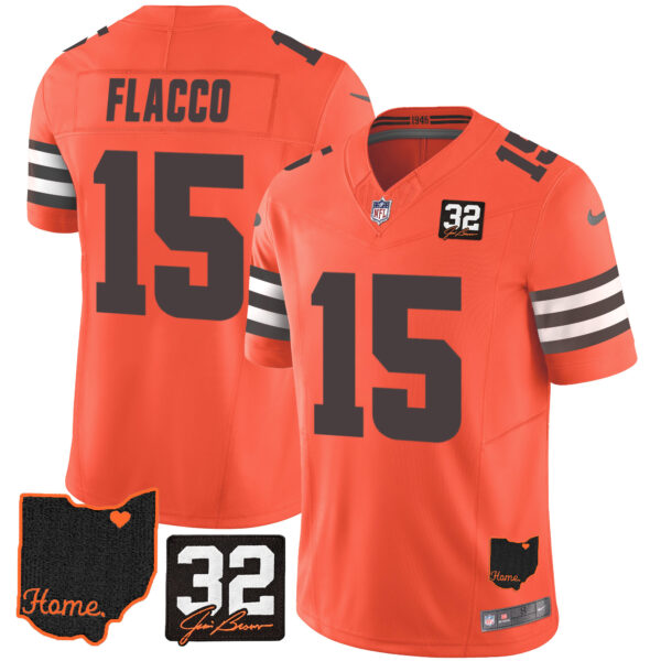 Men's Browns #32 Jim Brown Memorial & Home Patch Jersey V3 - All Stitched - Image 36