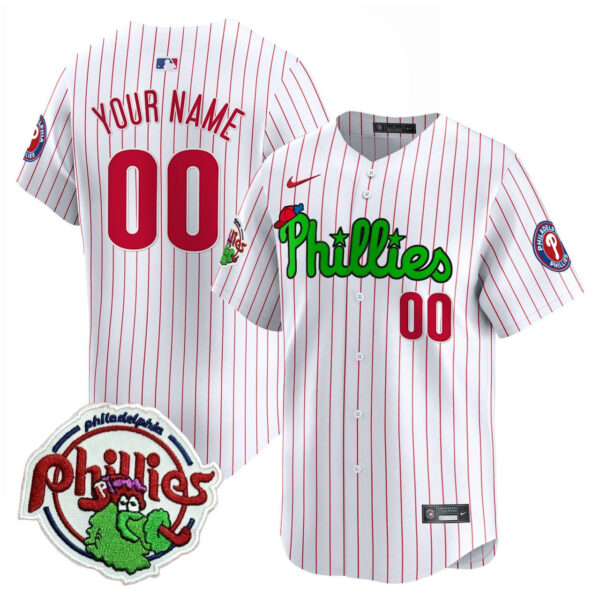 Phillies Phanatic Patch White Pinstripe Vapor Special Custom Jersey - All Stitched - Image 2