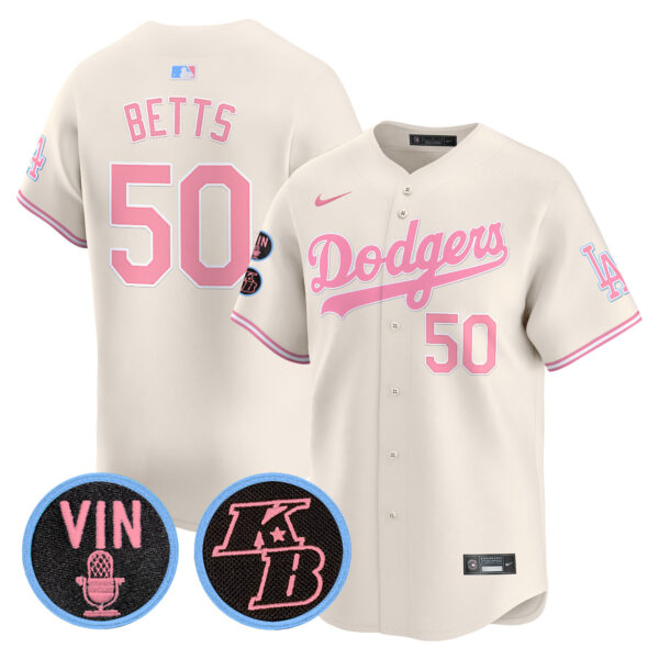 Unisex Dodgers Vin & Kobe Patch Bubblegum Pink Vapor Premier Limited Jersey - All Stitched - Image 21
