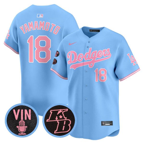 Unisex Dodgers Vin & Kobe Patch Bubblegum Pink Vapor Premier Limited Jersey - All Stitched - Image 34
