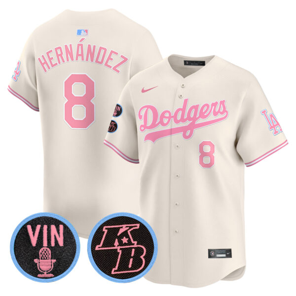 Unisex Dodgers Vin & Kobe Patch Bubblegum Pink Vapor Premier Limited Jersey - All Stitched - Image 24
